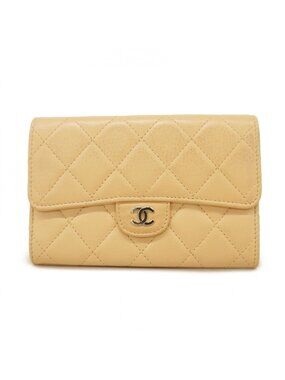 Chanel Wallet Quilted Lambskin Beige Silver